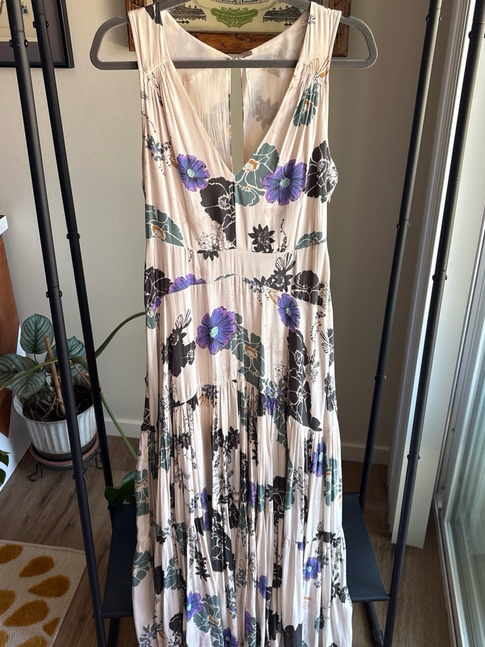 Free People Purple and Black Floral Maxi Dress
